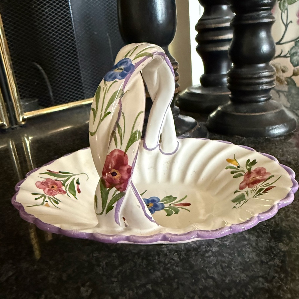 Floral Ceramic Basket with Handle made in Italy - Picture 3 of 8